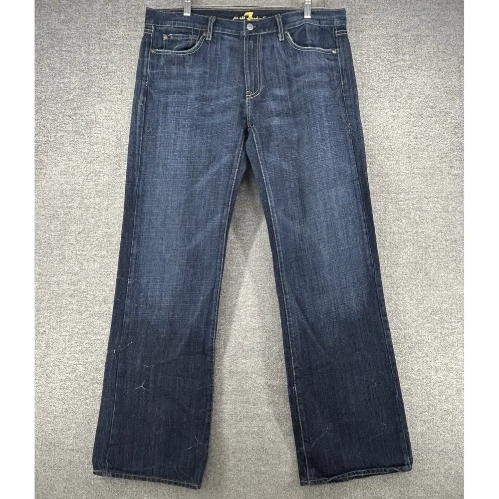 7 For All Mankind Bootcut Jeans Men Size 36x33 Dark Blue Denim Casual USA